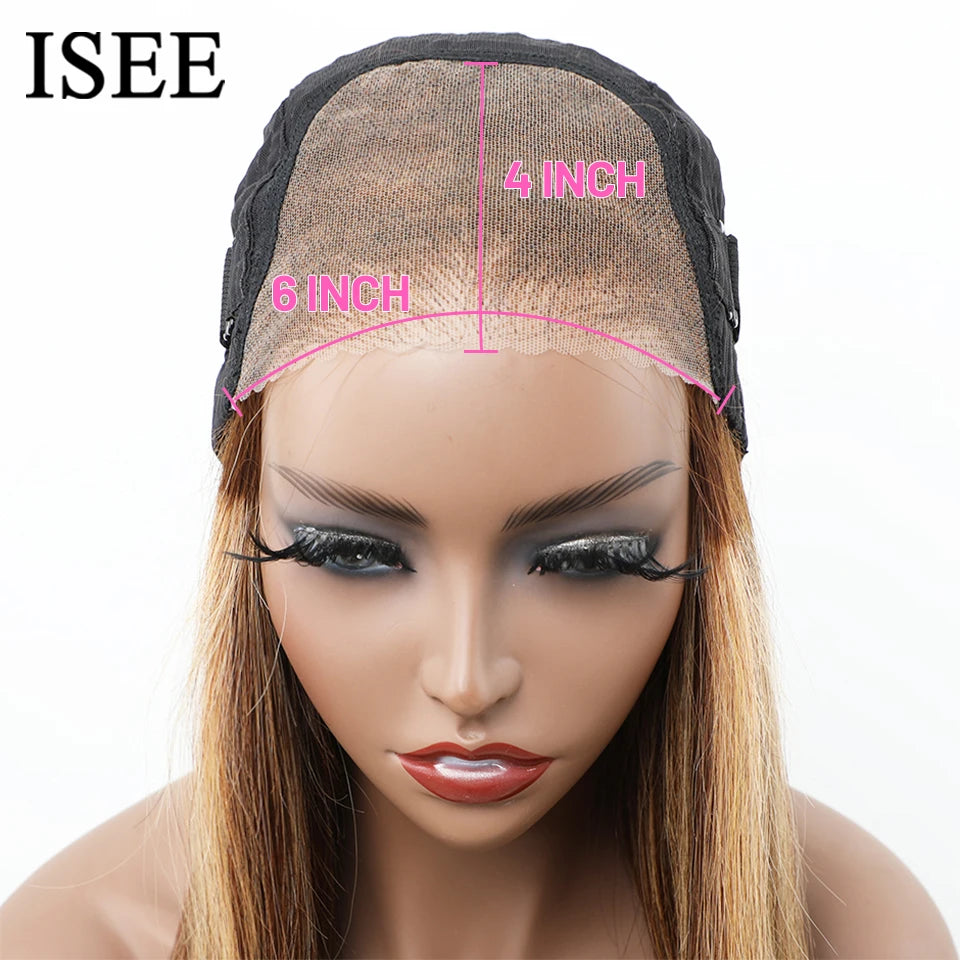 Wear And Go Glueless Human Hair ISEE Brazilian Straight Highlight Wig 6x4 HD Lace Glueless Preplucked Human Wigs Ready To Go