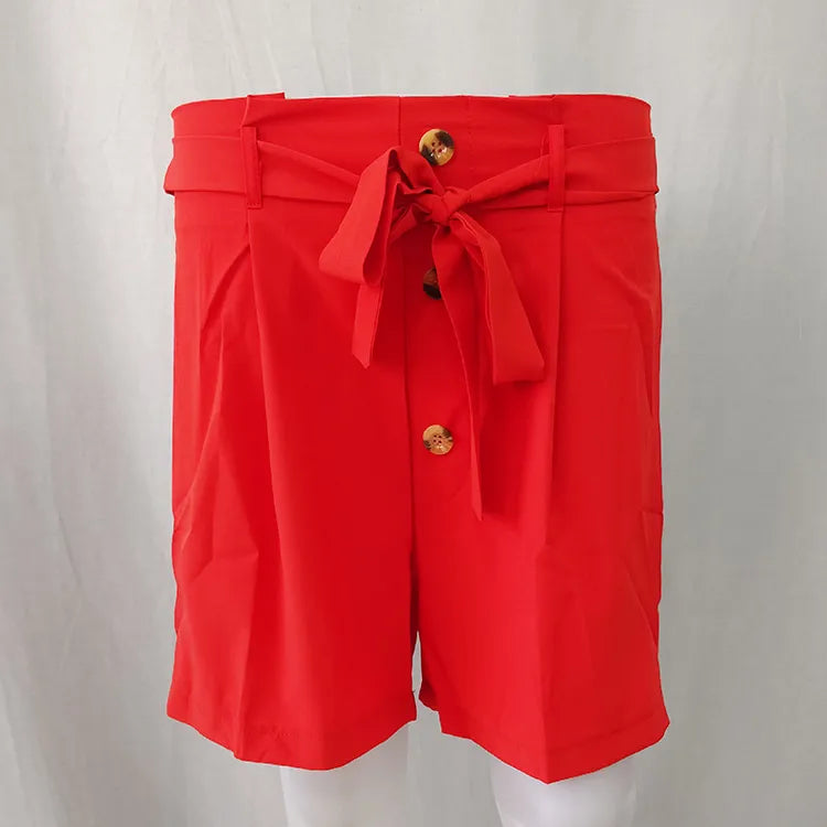 Summer European and American women's pants, high waisted shorts, button up shorts, wide leg pants