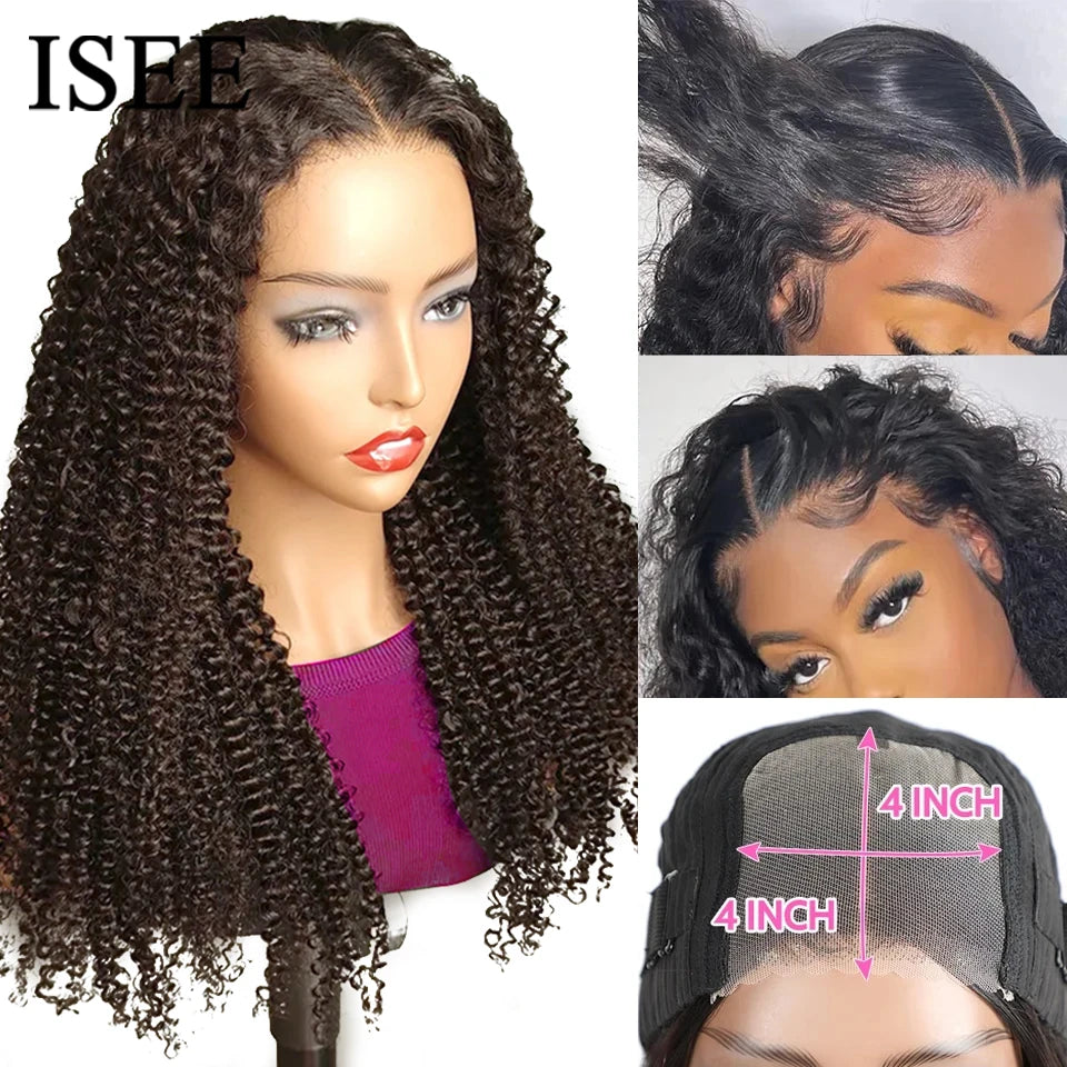 Wear Go Wig ISEE HAIR PreBleached Knots Kinky Curly HD Lace Glueless Human Wigs Ready To Go Pre Cut Lace PrePlucked Hairline Wig