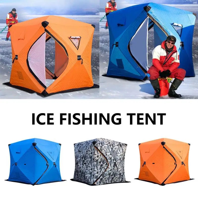 Portable Ice Fishing Shelter Easy Set-up Winter Ice Fishing Tent Waterproof & Windproof Camping Tent For 3-4 People Quick-open