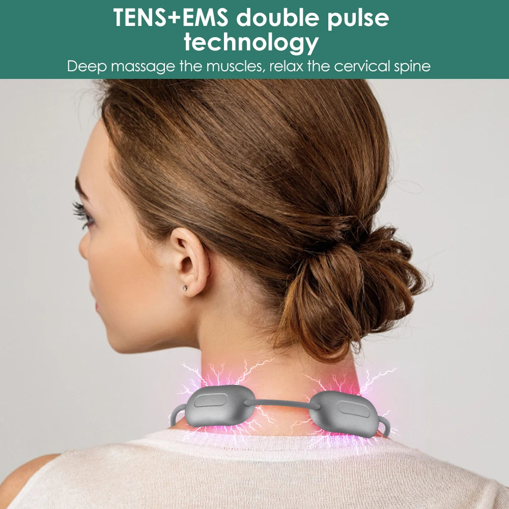 Smart Electric Neck Massager Necklace Cervical Massage Tool EMS TENS Pulse Heating Therapy Shoulder Pain Relief Neck Health Care