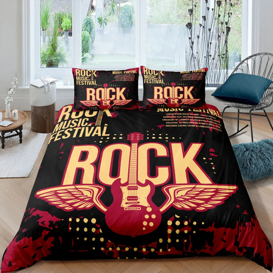 Rock Music King Queen Duvet Cover Electric Guitar Punk Style Bedding Set Youth Fashion Hip Hop 2/3pcs Polyester Comforter Cover