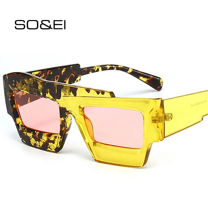 SO&EI Fashion Irregular Square Sunglasses Women Retro Trending Double Color Eyewear Shades UV400 Men Purple Pink Sun Glasses