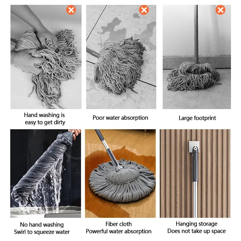 No Hand Washing Mop Household Mop Floor Cleaning Rotating Self Twisting Water Mop Lazy Person Mop Floor Household Cleaning Tools