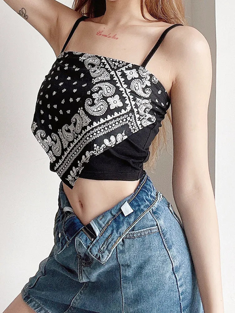 Summer Sexy Streetwear Printing Cute Crop Tops For Women Fashion Clothes Y2k White Corset Top Short Black Cami Under Shirt Bras