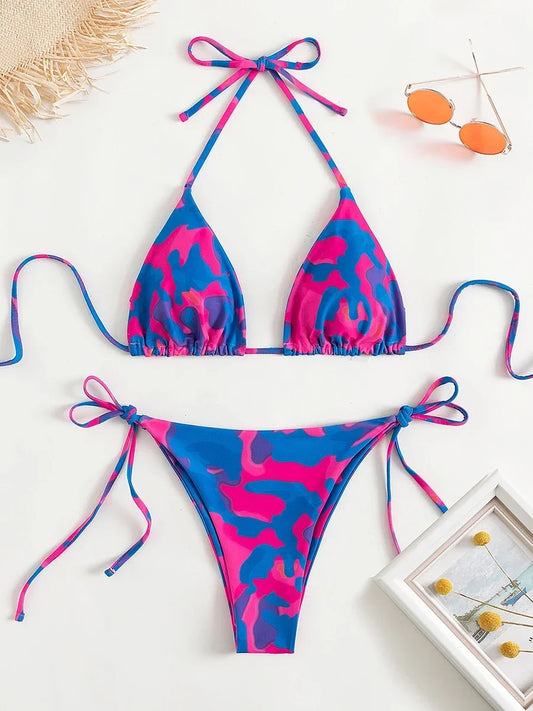 Tie Dye Micro Bikini 2024 Women Swimsuit Female Swimwear Thong Bathing Suits Sexy Bikinis Sets Lace Up Brazilian Halter Biquini