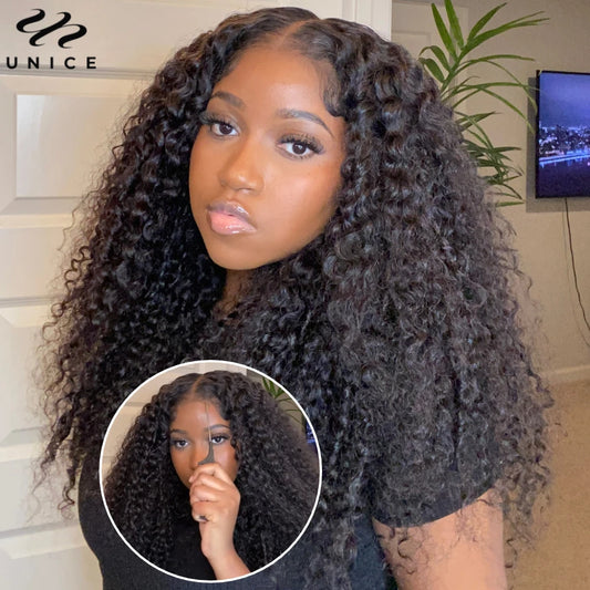 Unice Hair Pre Cut Pre Bleached 7x5 Lace Closure Curly Wig 100% Human Hair Natural Color Glueless Wig Human Hair Ready To Wear