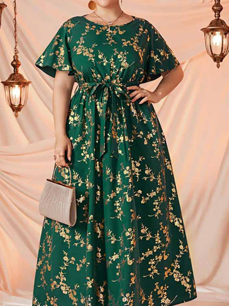 Plus Size Summer Dress Woman 2022 Female Short Sleeve Glitter Floral Print Luxury Party Dress Loose Oversized Maxi Long Dresses