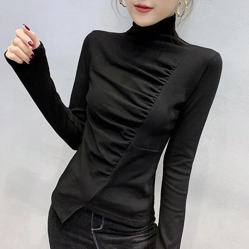 Women's T Shirts Sexy Female Tops Plain Tees Slim Turtleneck Black Clothes Designer 2023 New Arrivals Funny Xxl Original Tshirts