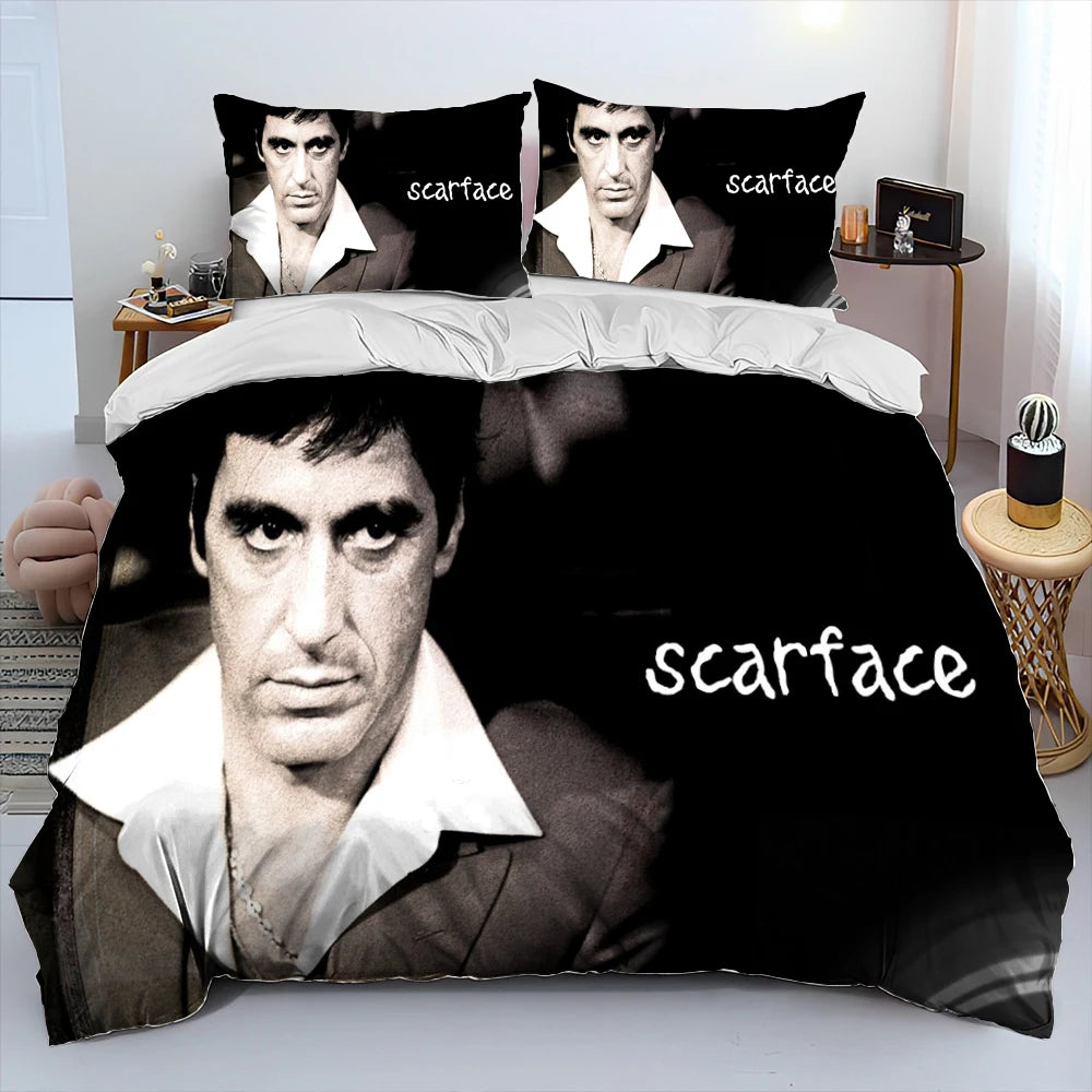 Movie Scarface Tony 3D Printing Comforter Bedding Set,Duvet Cover Bed Set Quilt Cover Pillowcase,King Queen Size Bedding Set Kid