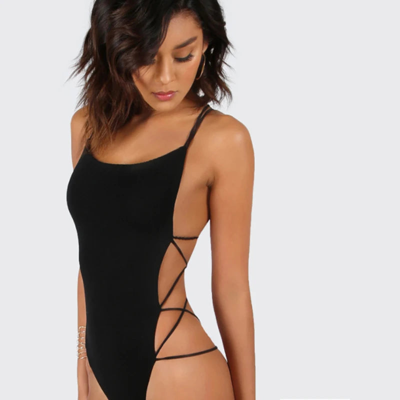 Summer 2024 Women Black Sleeveless Beach Jumpsuits Women Slim Camis Bodysuit Strappy Backless Sexy Bodysuit Womens Rompers