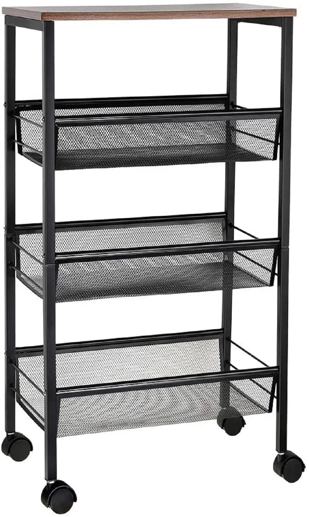 Rustic 3-Tier Metal Wire Storage Kitchen Cart on Wheels, Black by Haitral