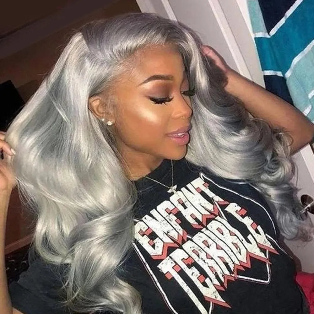 Silver Grey Body Wave Lace Front Wig 13x4 13x6 Lace Frontal Human Hair Wigs Transparent Brazilian Hair Colored Wigs For Women