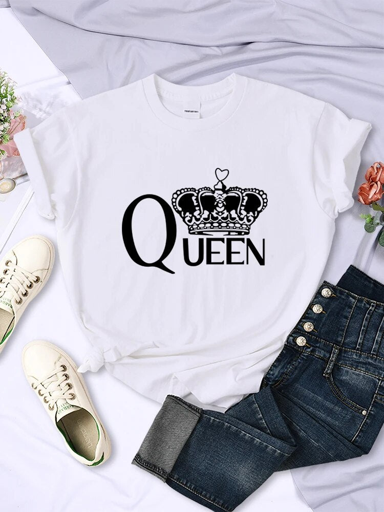 Queen'S Big Crown Printed Women T Shirts Breathable Summer Short Sleeve Street Hip Hop Tee Clothing O-Neck Casual Female Tops