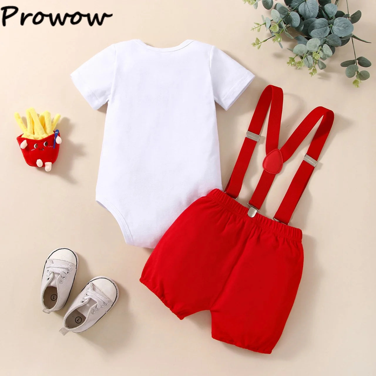 Prowow Half Birthday Clothes Baby Boys Set  Letter Romper+Red Overalls Pants 6 Months Birthday Cake Smash Outfits For Boy