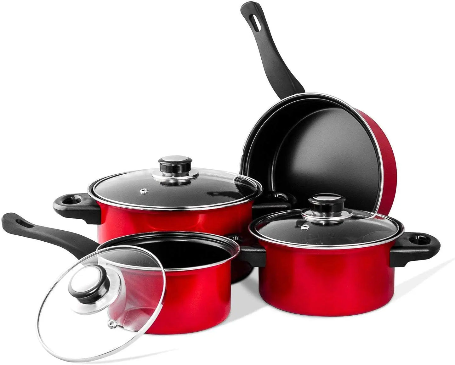 7 Pcs Carbon Steel Nonstick Cookware Set, Pots & Pans, Dishwasher Safe Cooking Set, Kitchen Essentials (Red/Black)