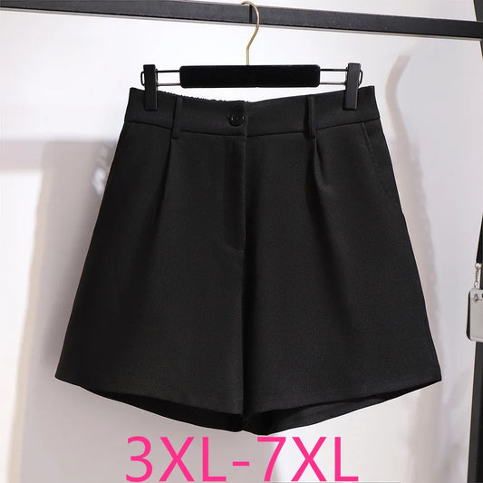 Plus Size Shorts For Women Large Loose Casual Elastic Waist High Waist Wide Leg Shorts SummerBlack 4XL 5XL 6XL 7XL Clothing