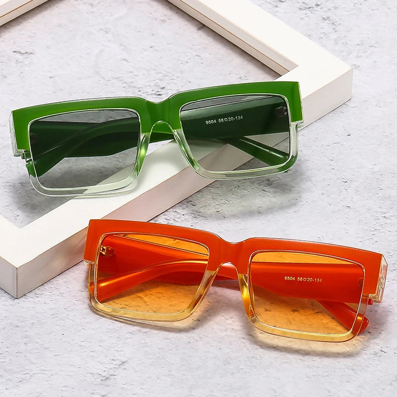 SHAUNA Retro Square Sunglasses Women Fashion Double Color Gradient Shades UV400 Men Trending Orange Green Sun Glasses