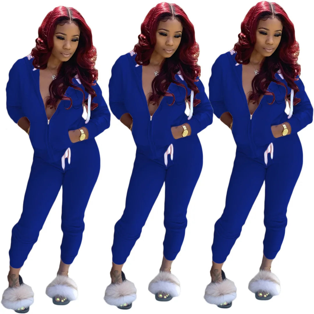 women's Pure Color Fleece two-piece Suit Movement Sports Set