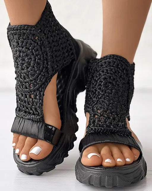 Braided Geometric Wedge Sandals 