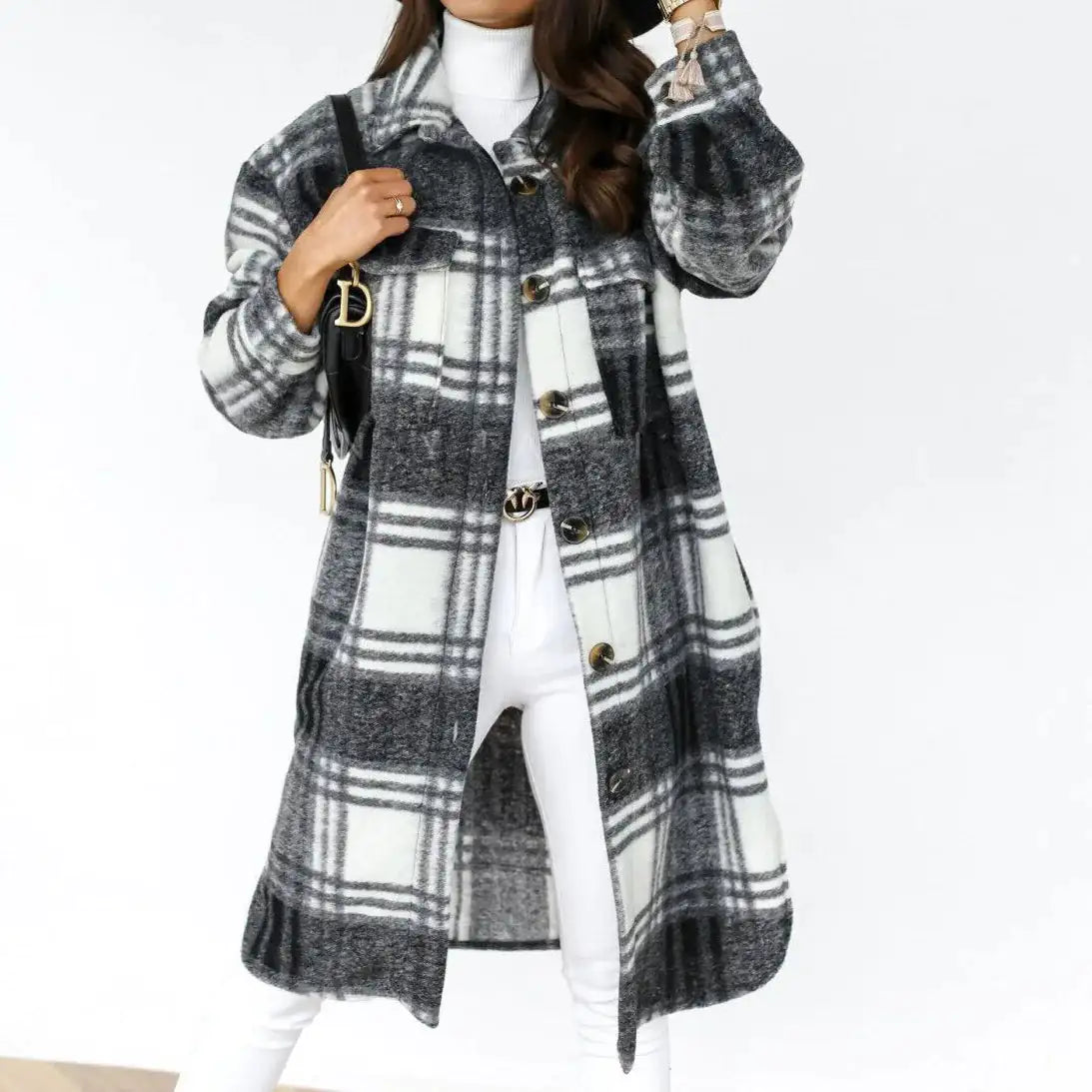 Woolen Plaid Overcoat^