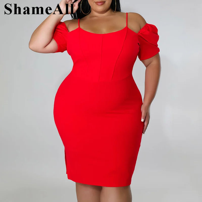 Plus Size Striped  Bustier Spaghetti Strap Red Bodycon Club Dress 4XL Summer Short Sleeve Sexy Off Shoulder Short Bandage Dress