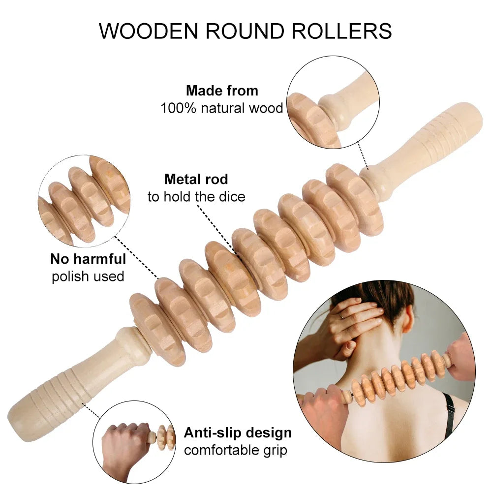 Wood Massage Tools Therapy Roller Maderoterapia Nine Wheel Cellulite Gua Sha Leg Massager For Body Backpain Relief Beauty Health