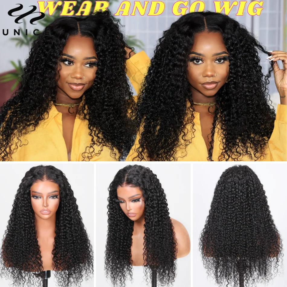 Unice Hair Pre Cut Pre Bleached 7x5 Lace Closure Curly Wig 100% Human Hair Natural Color Glueless Wig Human Hair Ready To Wear