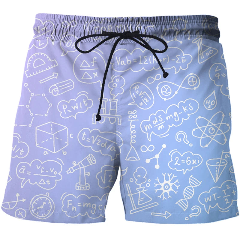 Men's Short 3D Printed Mathematical Formula Men Street Casual Swimming Trunks Quick-drying Elastic Beach Shorts Male