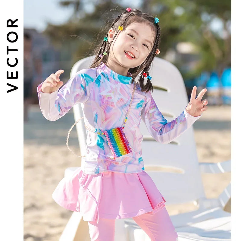 VECTOR Children's Swimsuit Sunscreen Swimsuit Bikini Breathable Split Suit Summer Beach Long-sleeved Swimsuit Can Be Split 2023