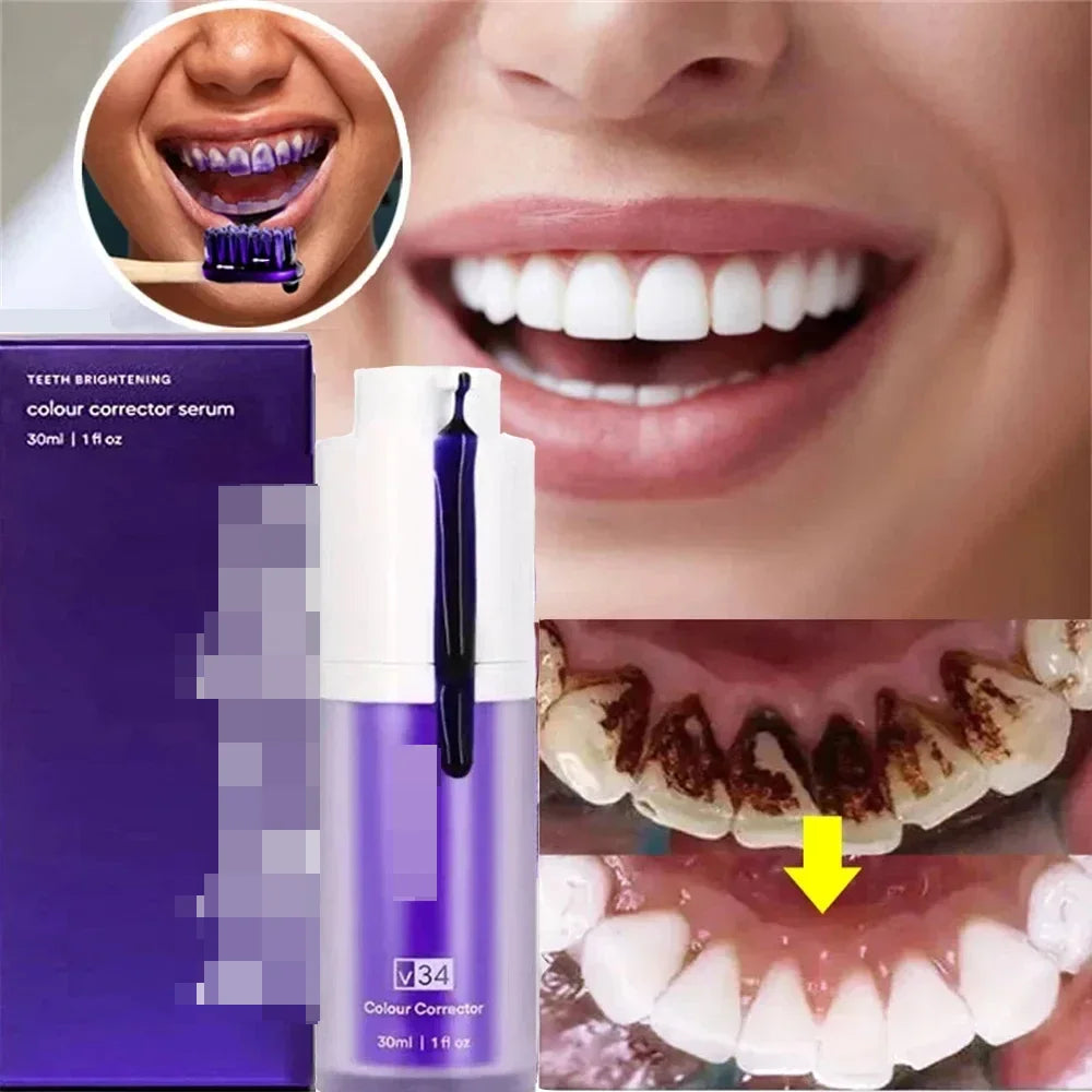 V34 Purple Toothpaste Whitening Teeth Remove Plaque Stains Serum Oral Hygiene Cleaning Dental Tools Fresh Breath Beauty Health