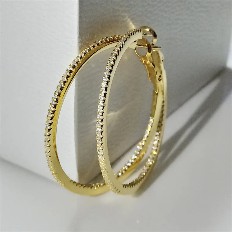 SOMILIA  18K Gold Plate Large Hoop Earrings 925 Sterling Silver Simple Classic Women's Earring Cерьги Kольца Jewelry for ladys