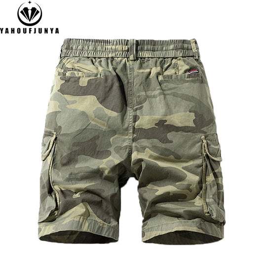 New Men Summer Outdoor Leisure Camouflage Comfortable Shorts Men Elastic Waist Loose Straight High-Quality Design Shorts Male