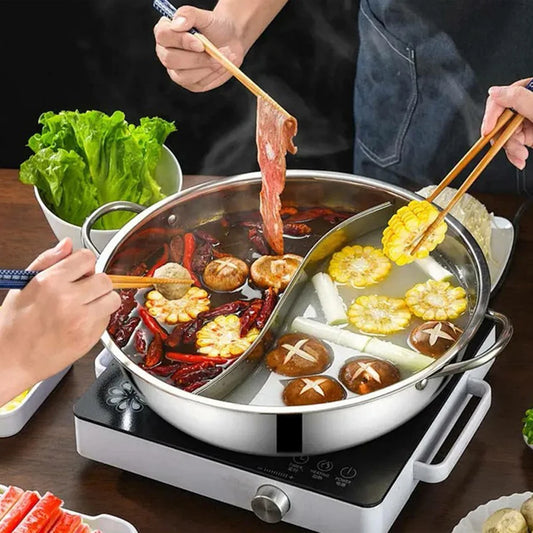 Twin Divided Double Pot Hotpot Cooker Gas Stove Cookware Soup Cooking Pot Stainless Steel ForHome Kitchen Restaurant