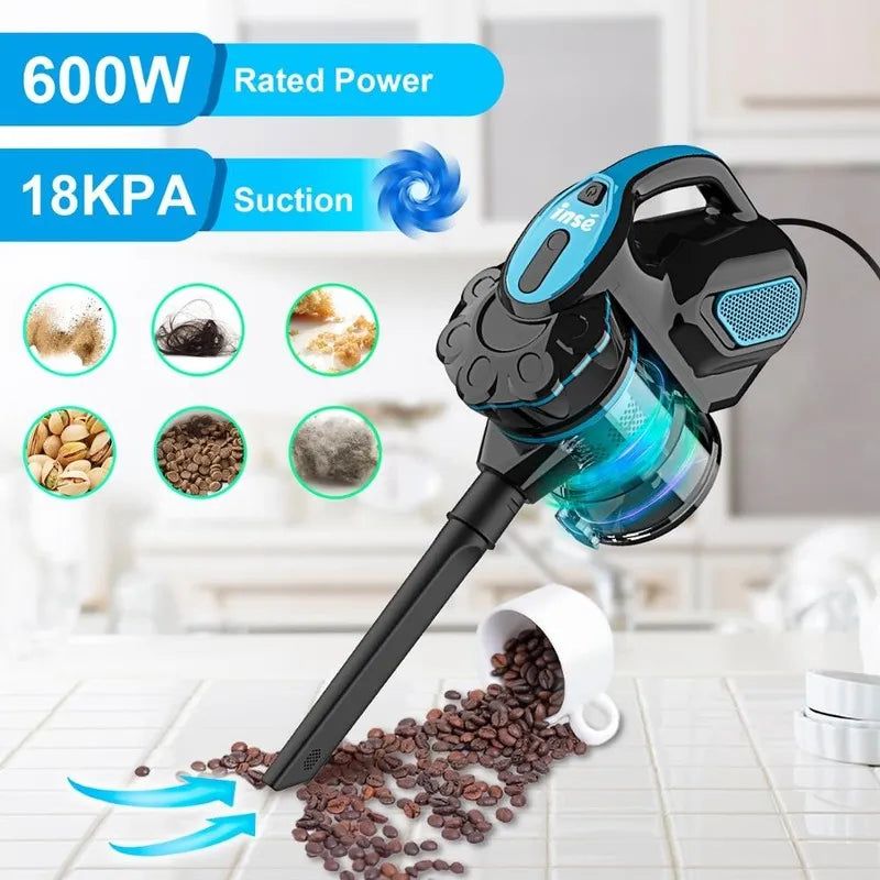 Vacuum Cleaner Corded 18Kpa Powerful Suction 600W Motor Handheld Vacuum Cleaner Multipurpose 3 in 1 Household Cleaning Appliance