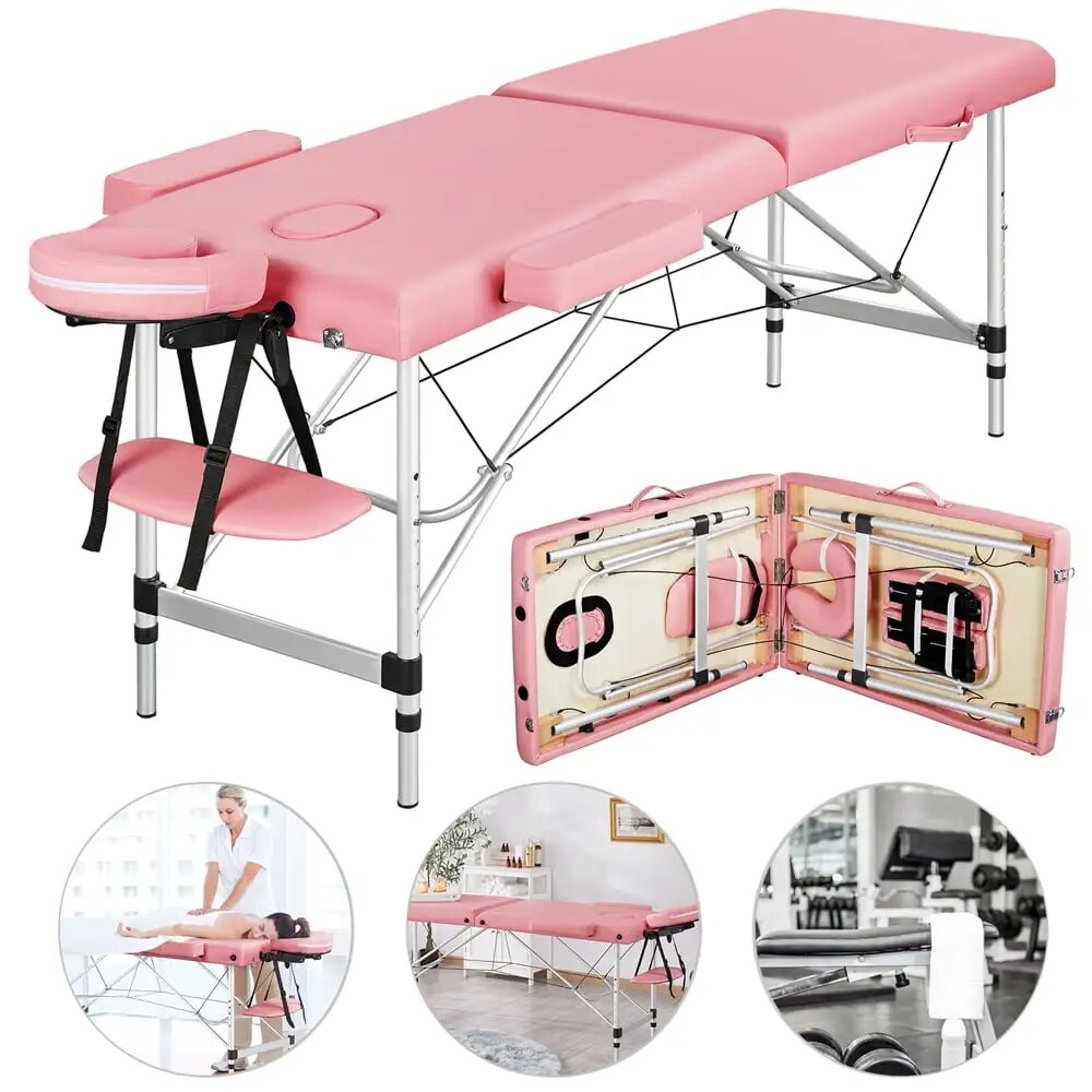 Portable 84-inch Adjustable Folding Massage Bed Salon Tattoo Bed Pink