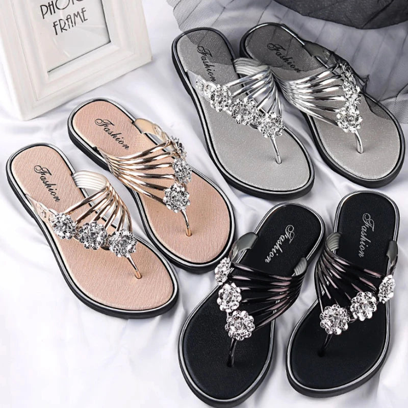 Women's Flat Flip Flops Fashion Casual Slippers Flower Lightweight Sandals Non-slip Party Beach Shoes Chanclas Verano Mujer