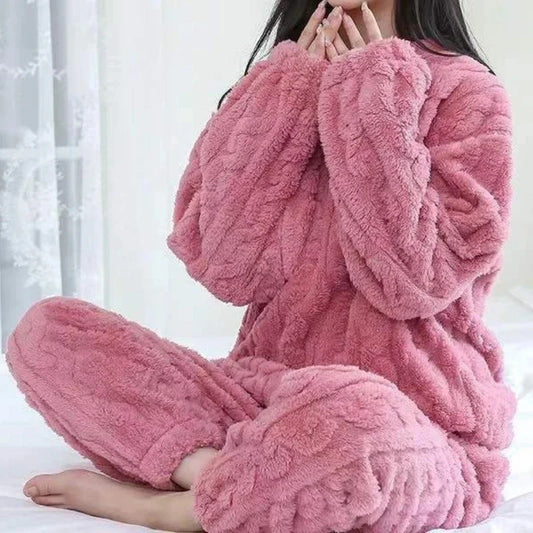 Women Warm 2 Piece Sets Thicken Velvet Ribbed Fleece Set Pullover and Pants Casual Pajama Sets Women Autumn Winter 2024