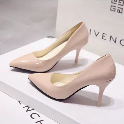 New Nude Pumps for Women High Heel Shoes Female Fashion Patent Leather Sexy Pointed Toe Thin Heel Wedding Shoes Plus Size 34-44 heels