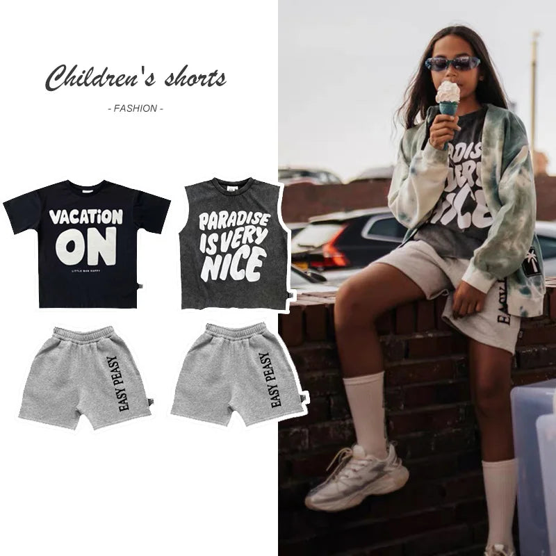 Summer Children's Clothes Sets 2024 New Fashion Casual Boy T-shirt Top Shorts Set Girl Short Sleeved Vest Kids Clothes