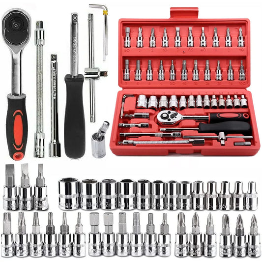 46-piece Socket Ratchet Car Repair Tool Wrench Set Head Ratchet Pawl Socket Spanner Screwdriver