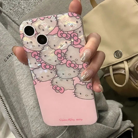 Sanrio Hello Kitty Pink Girl Cute Phone Case For iPhone 15 14 13 12 11 Pro Max 7 8 Plus SE XR XS MAX Y2K Anti Fall Laser Shell