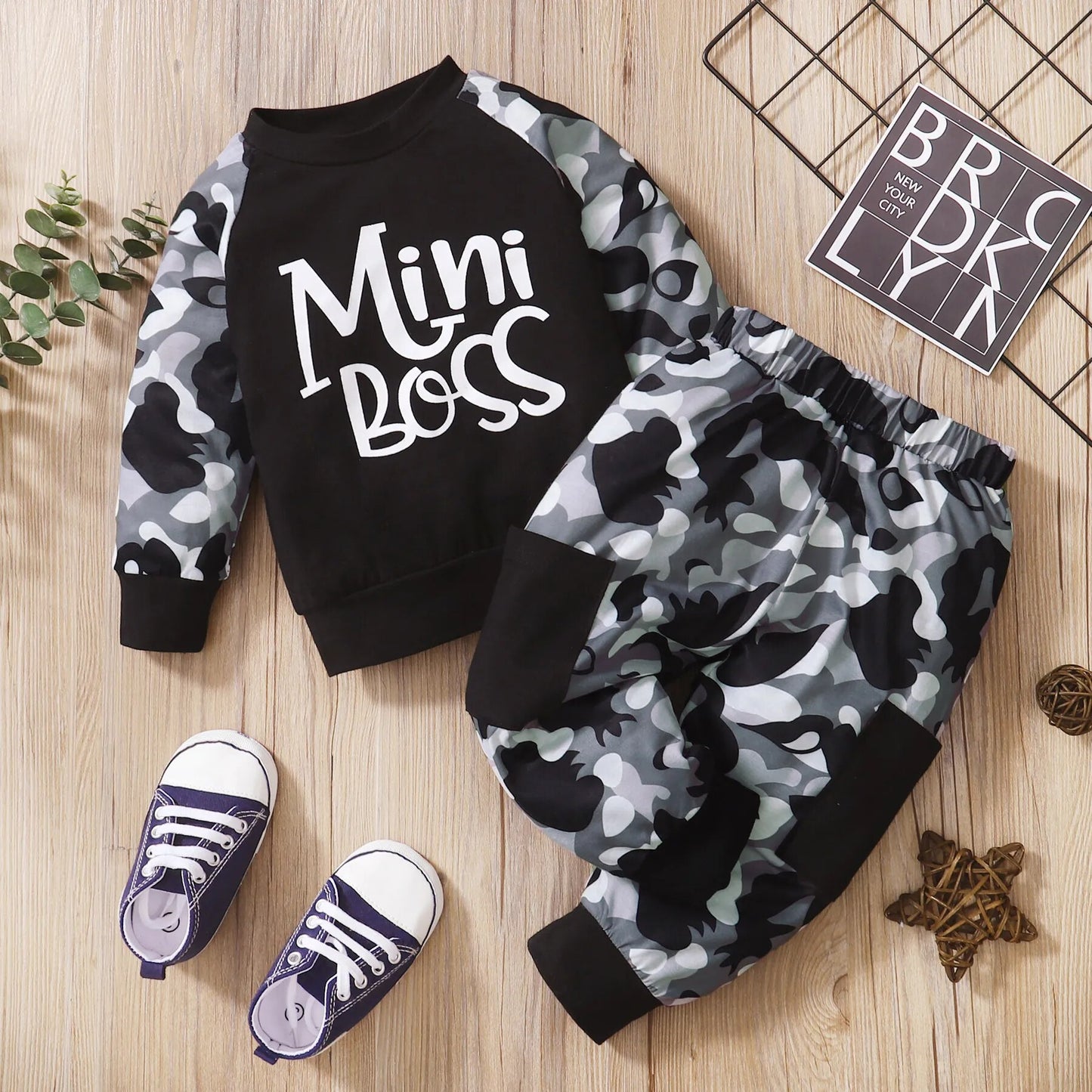 Toddler   Baby   Boy  Sweatshirt   Outfits     Camouflage    Camouflage   Long    Sleeve    Tops    Pants    2pcs   Fall   Winte