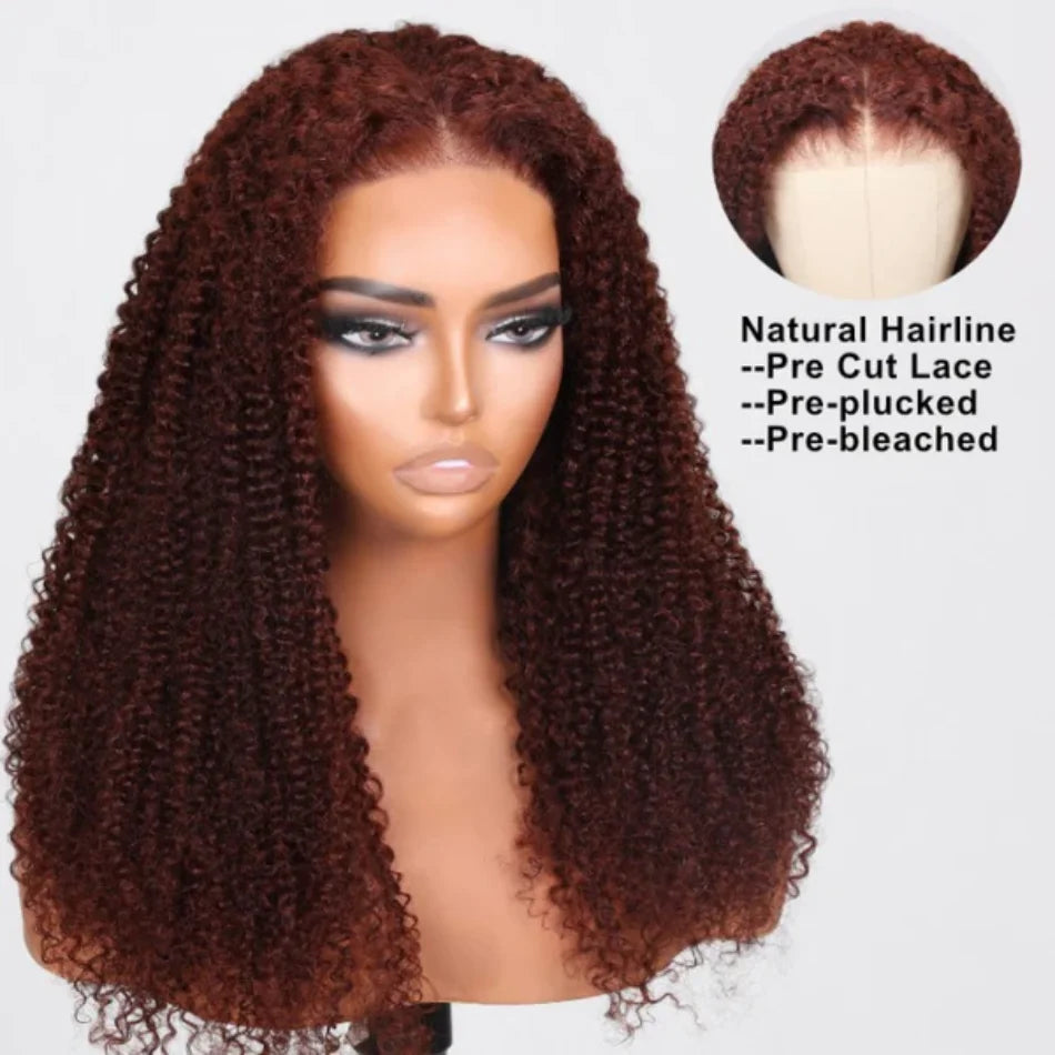 UNice Hair 6x4.5 Glueless Lace Closure Wig Auburn Reddish Brown Color Kinky Curly Wear Go Wig Human Hair for Black Women