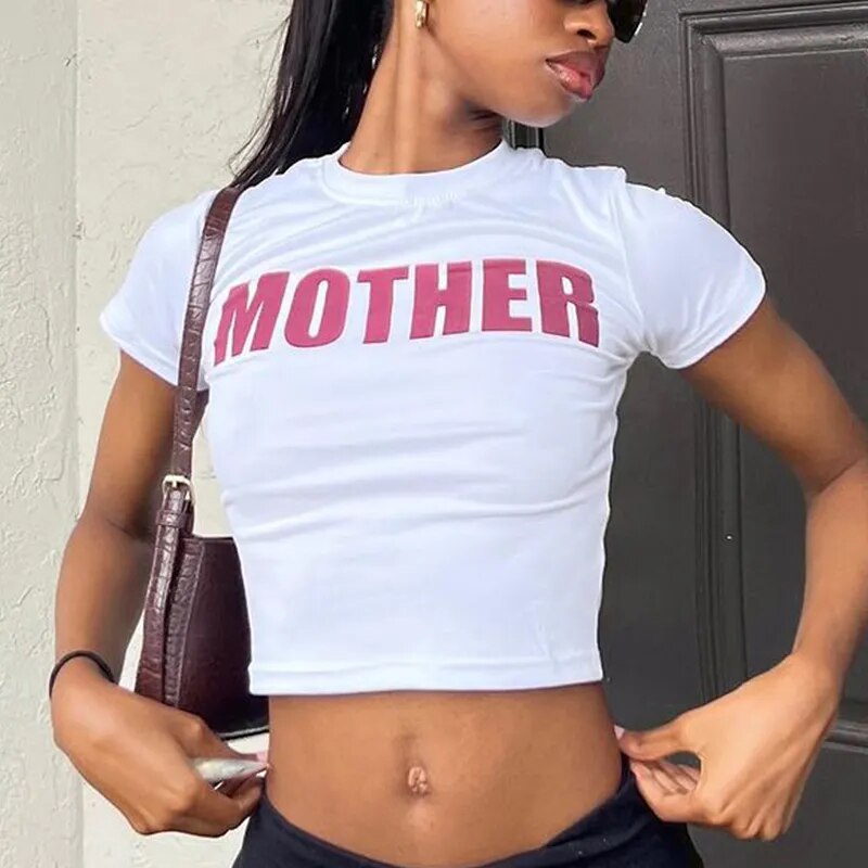 Women Letter Printing Women T-Shirt Slim Crop Top Retro Casual Tee Y2k Top Streetwear Sexy Tops Short Navel Female Clothes