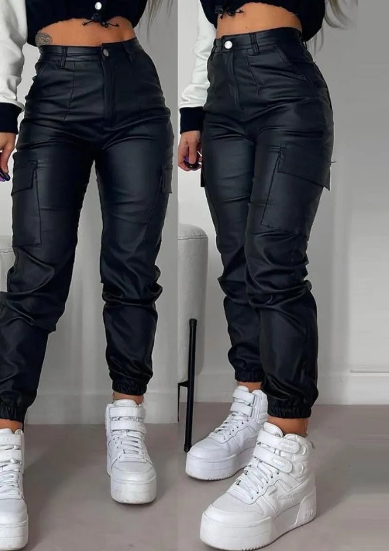 Casual Black Cargo Pants Parachute High Waist Straight Trousers Wide Leg Women Clothes