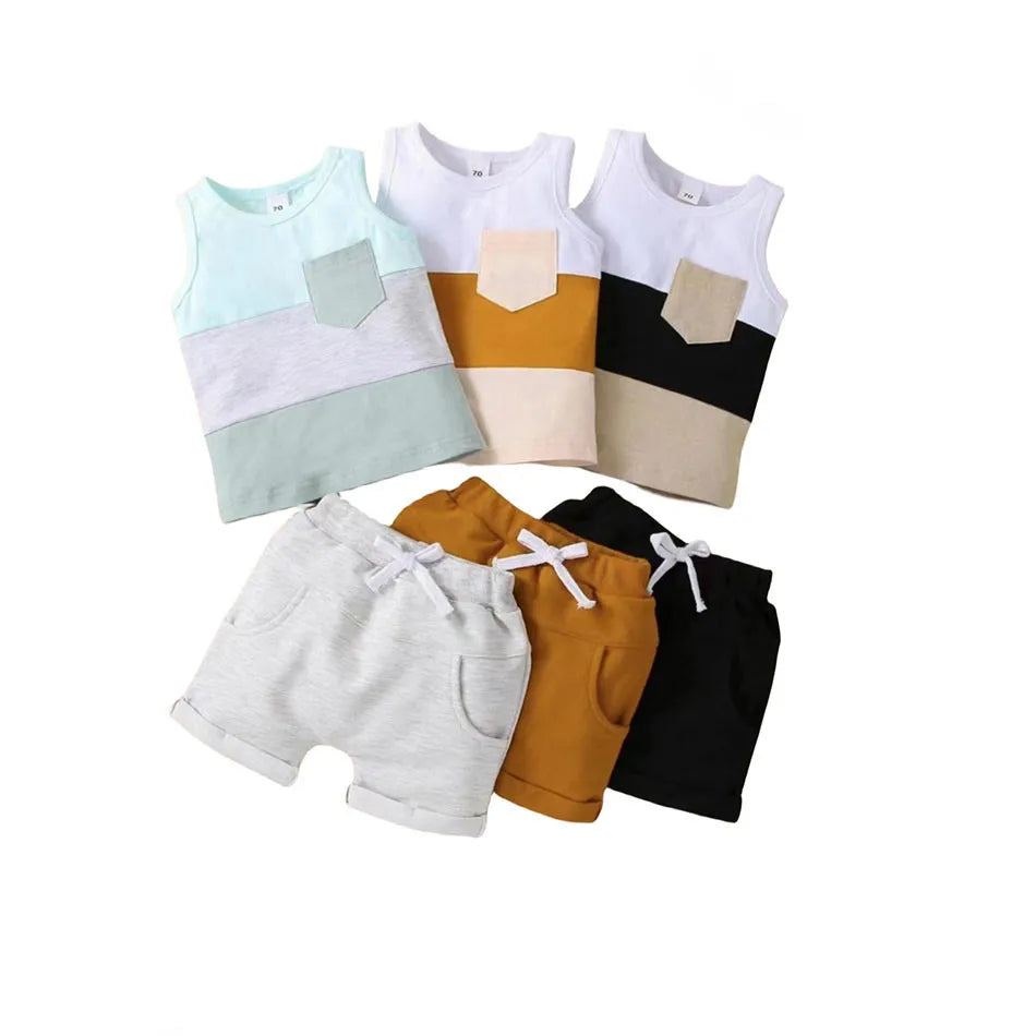 New Boys Summer Sleeveless Set Children Cool Vest and Shorts Set Children Striped Fashionable Casual Wear Children Sets