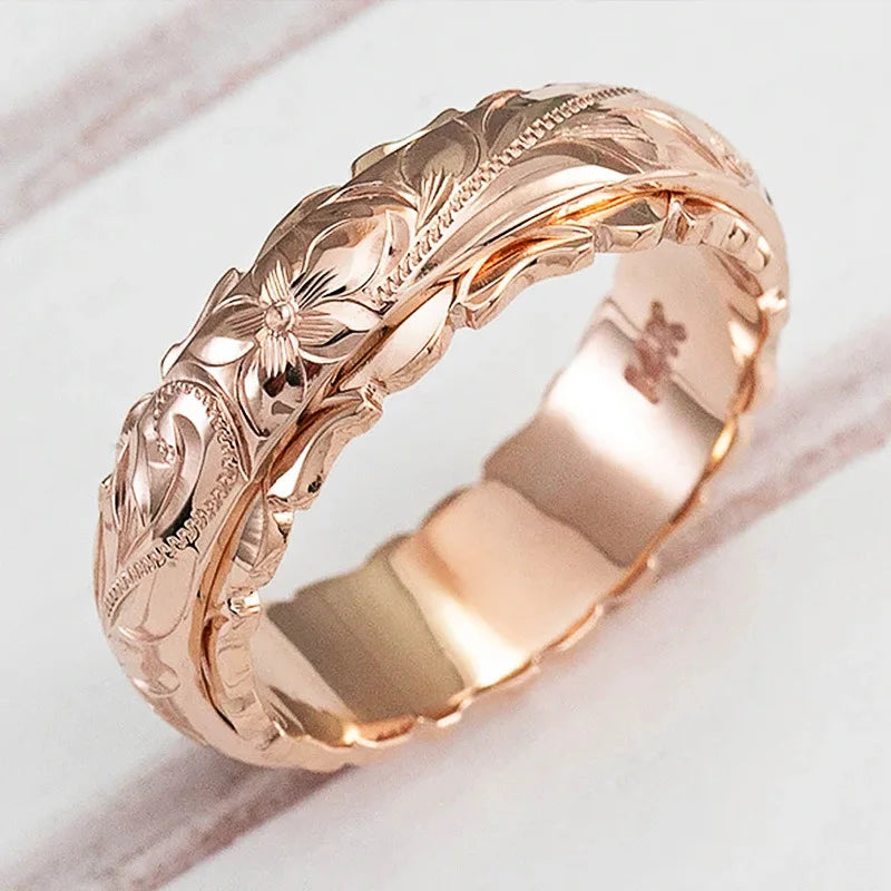 Yellow Gold Suspended Carved Rose Flower Ring for women and men gold rings 14 k Women's jewelry rings Wedding Anniversary