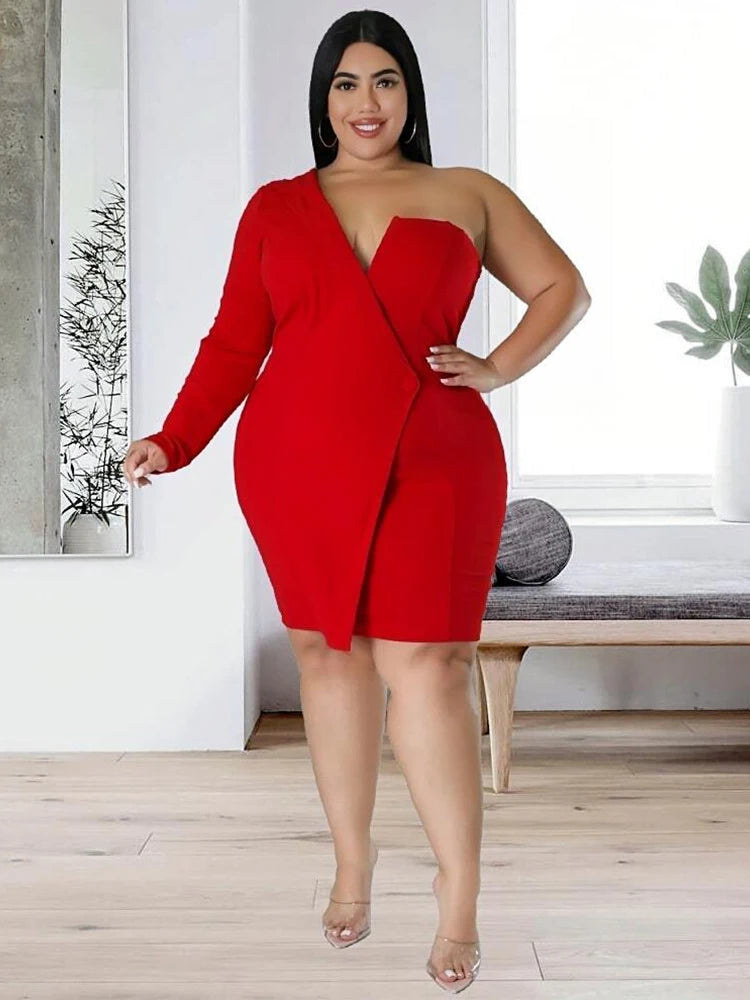 Woman Party Dresses Free Shipping Long Sleeve Plus Size Dresses One Shoulder Chic and Elegant Sexi Dress