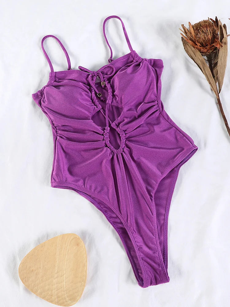 Sexy Swimsuit Women Push Up Swimwear String One Piece Suits 2024 Bodysuit Mujer Bathing Suits Solid Color Swimsuits Beach Wear